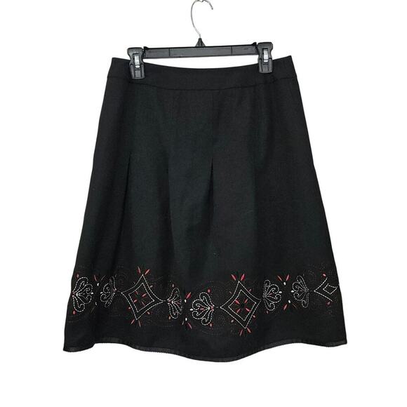 LOFT Dresses & Skirts - Loft Black Embroidery High Waist Pleated Flare Skirt Below the Knee  Sz 4 Small